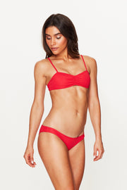 Red Ruched Bikini Top